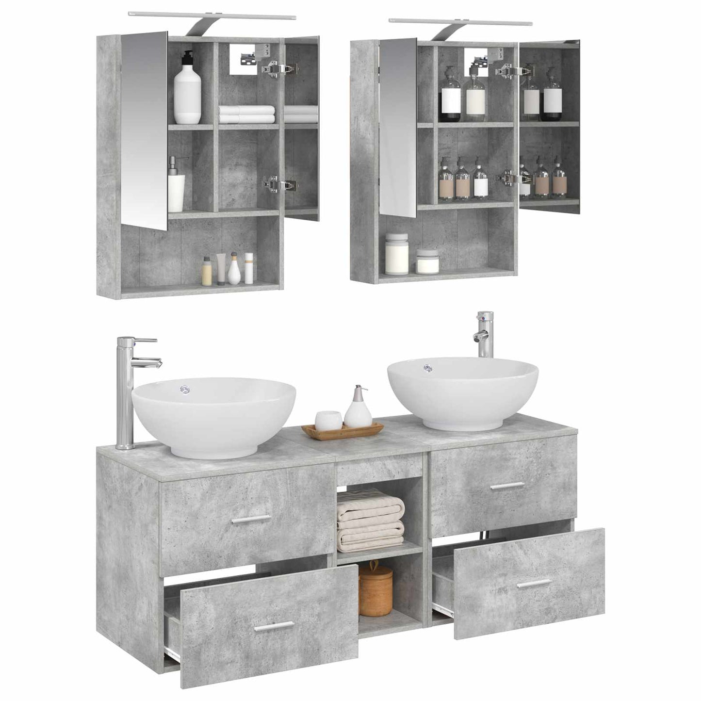 vidaXL Bathroom Furniture Set 5 pcs Concrete Grey