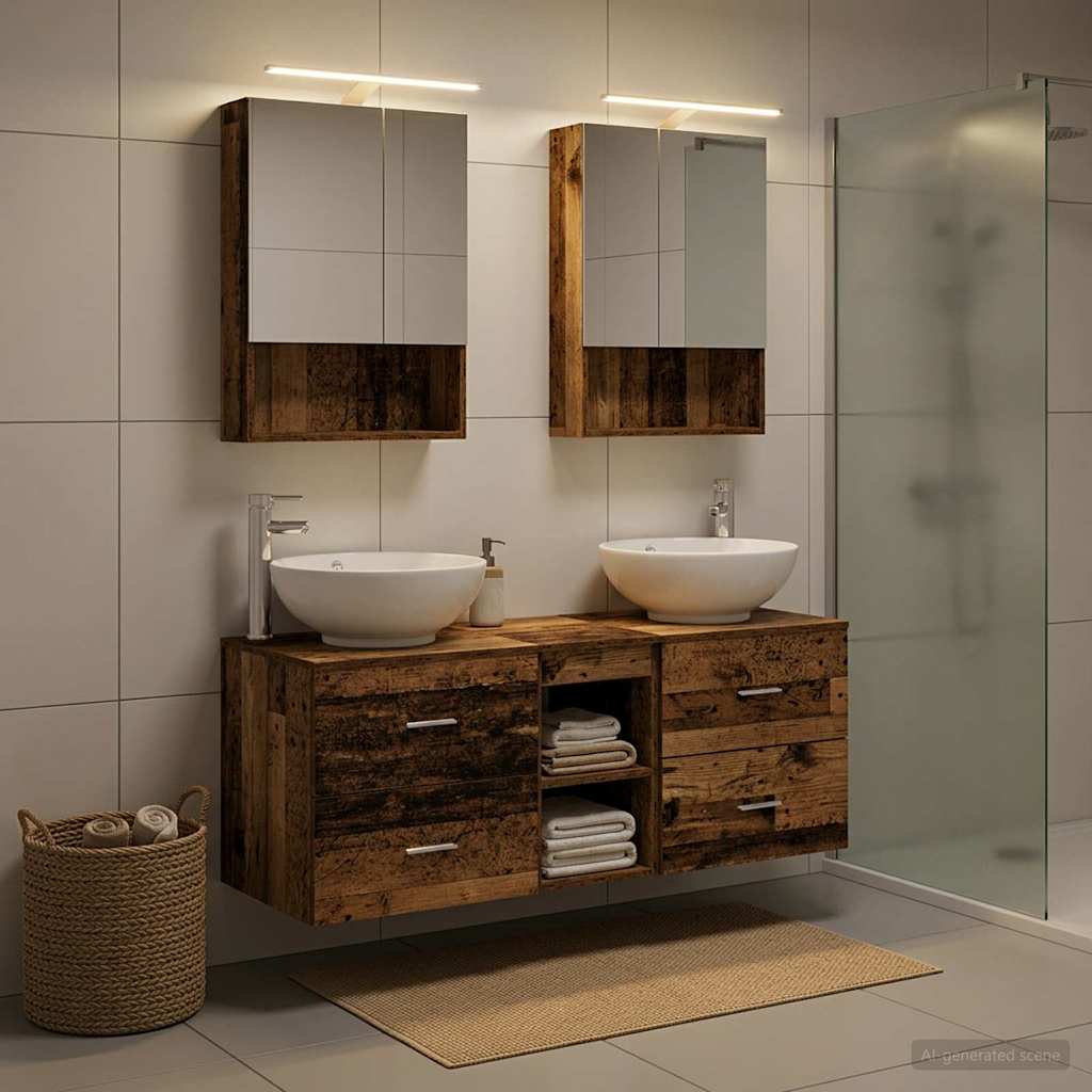vidaXL Bathroom Furniture Set 5 pcs Old Wood Engineered Wood and Glass