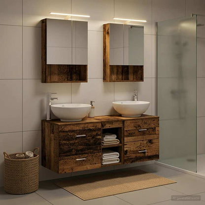 vidaXL Bathroom Furniture Set 5 pcs Old Wood Engineered Wood and Glass