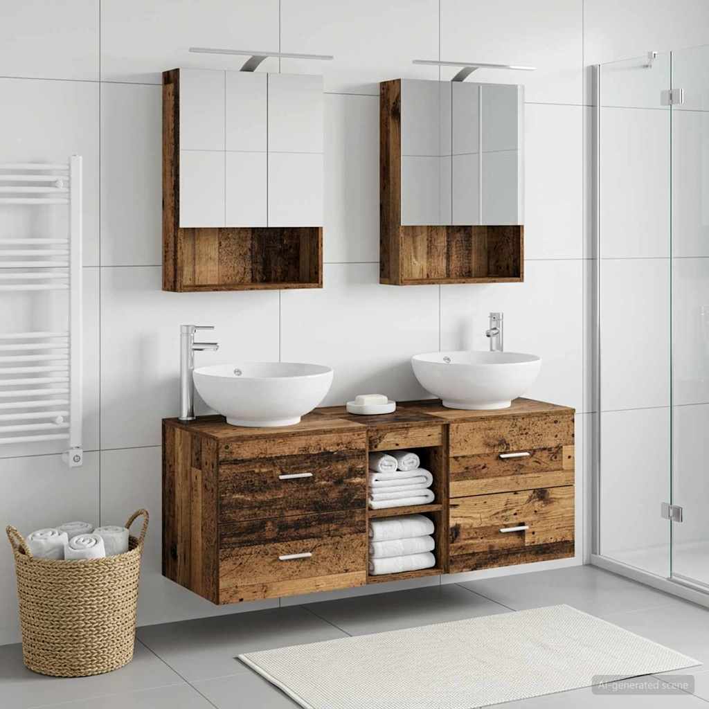 vidaXL Bathroom Furniture Set 5 pcs Old Wood Engineered Wood and Glass