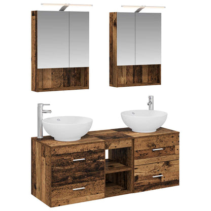 vidaXL Bathroom Furniture Set 5 pcs Old Wood Engineered Wood and Glass