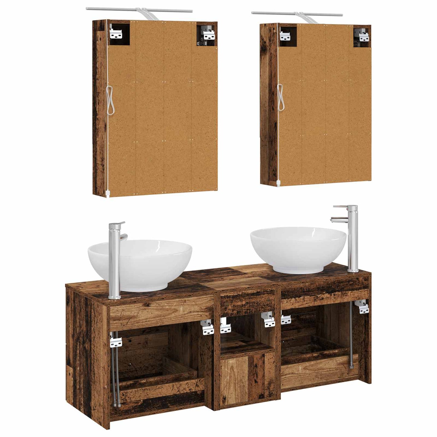 vidaXL Bathroom Furniture Set 5 pcs Old Wood Engineered Wood and Glass