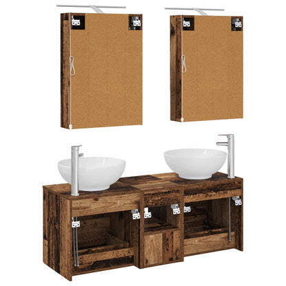 vidaXL Bathroom Furniture Set 5 pcs Old Wood Engineered Wood and Glass