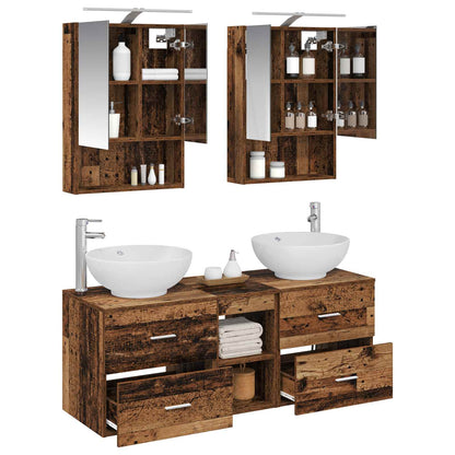 vidaXL Bathroom Furniture Set 5 pcs Old Wood Engineered Wood and Glass