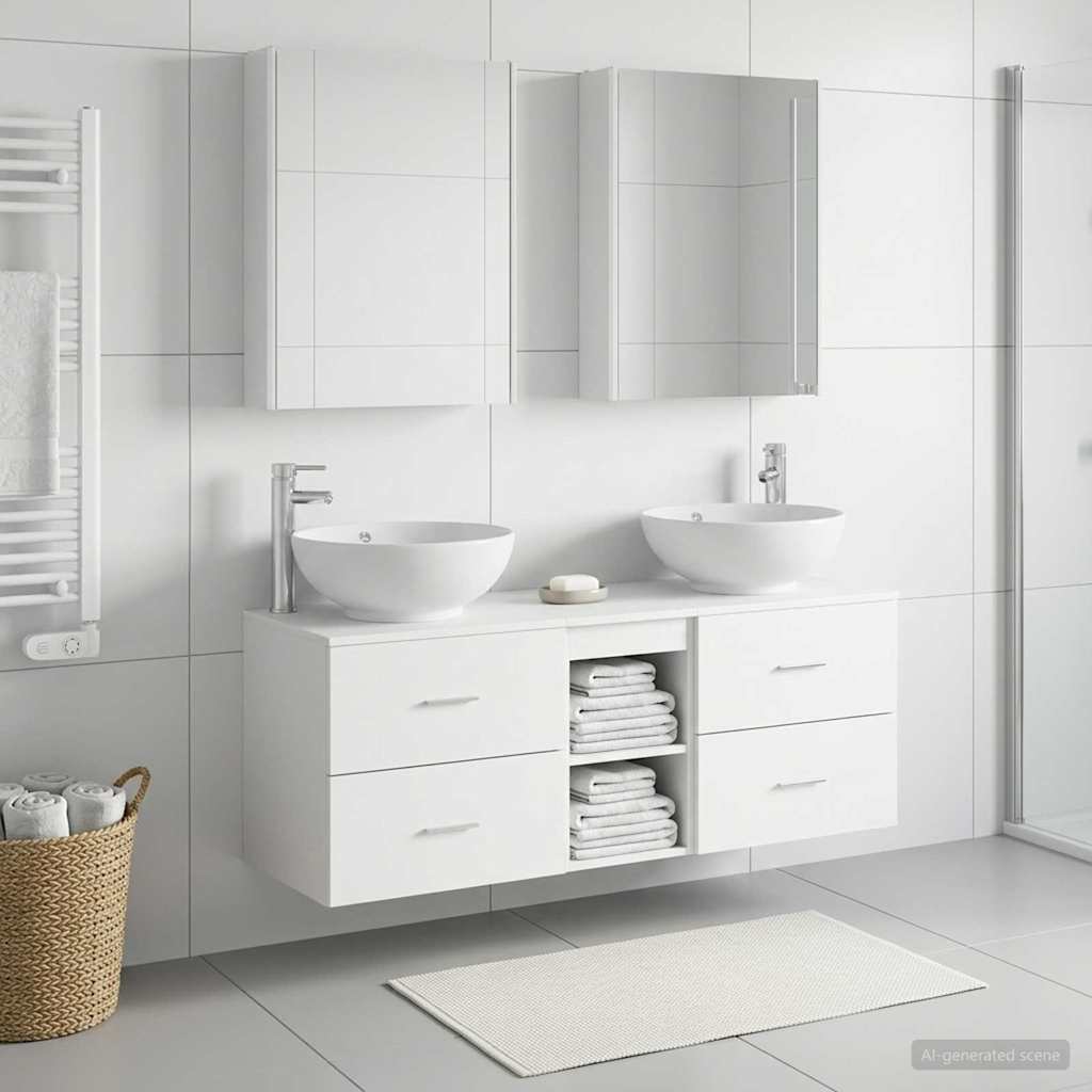 vidaXL Bathroom Furniture Set 5 pcs White Engineered Wood and Glass