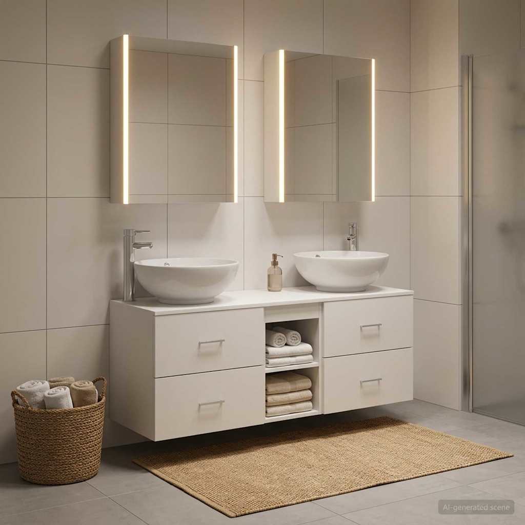 vidaXL Bathroom Furniture Set 5 pcs White Engineered Wood and Glass