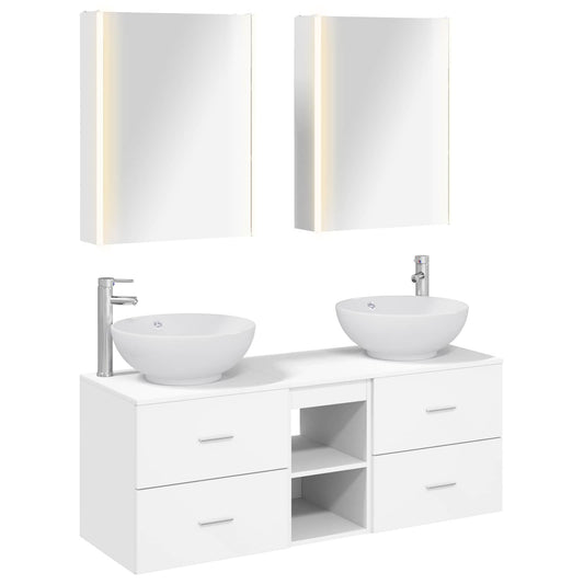 vidaXL Bathroom Furniture Set 5 pcs White Engineered Wood and Glass