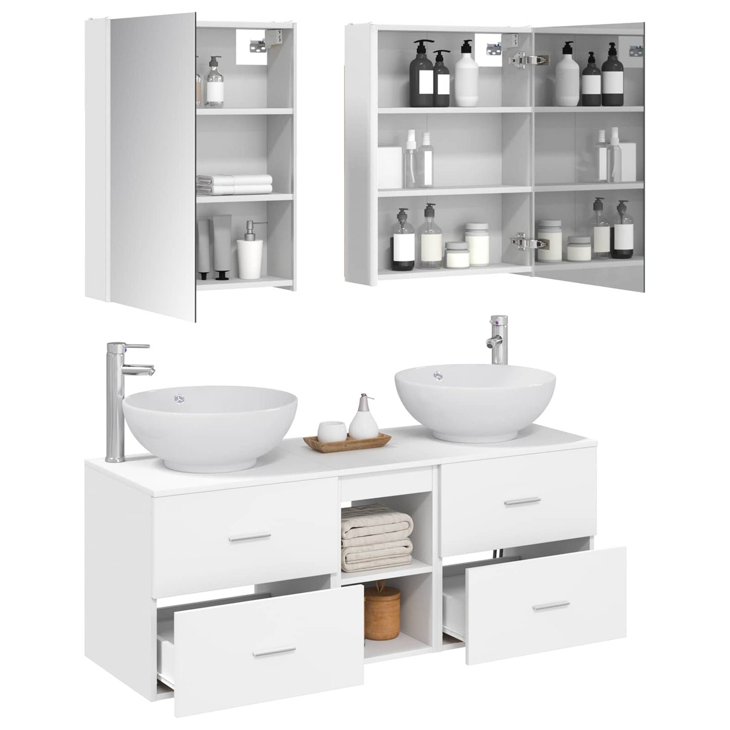 vidaXL Bathroom Furniture Set 5 pcs White Engineered Wood and Glass