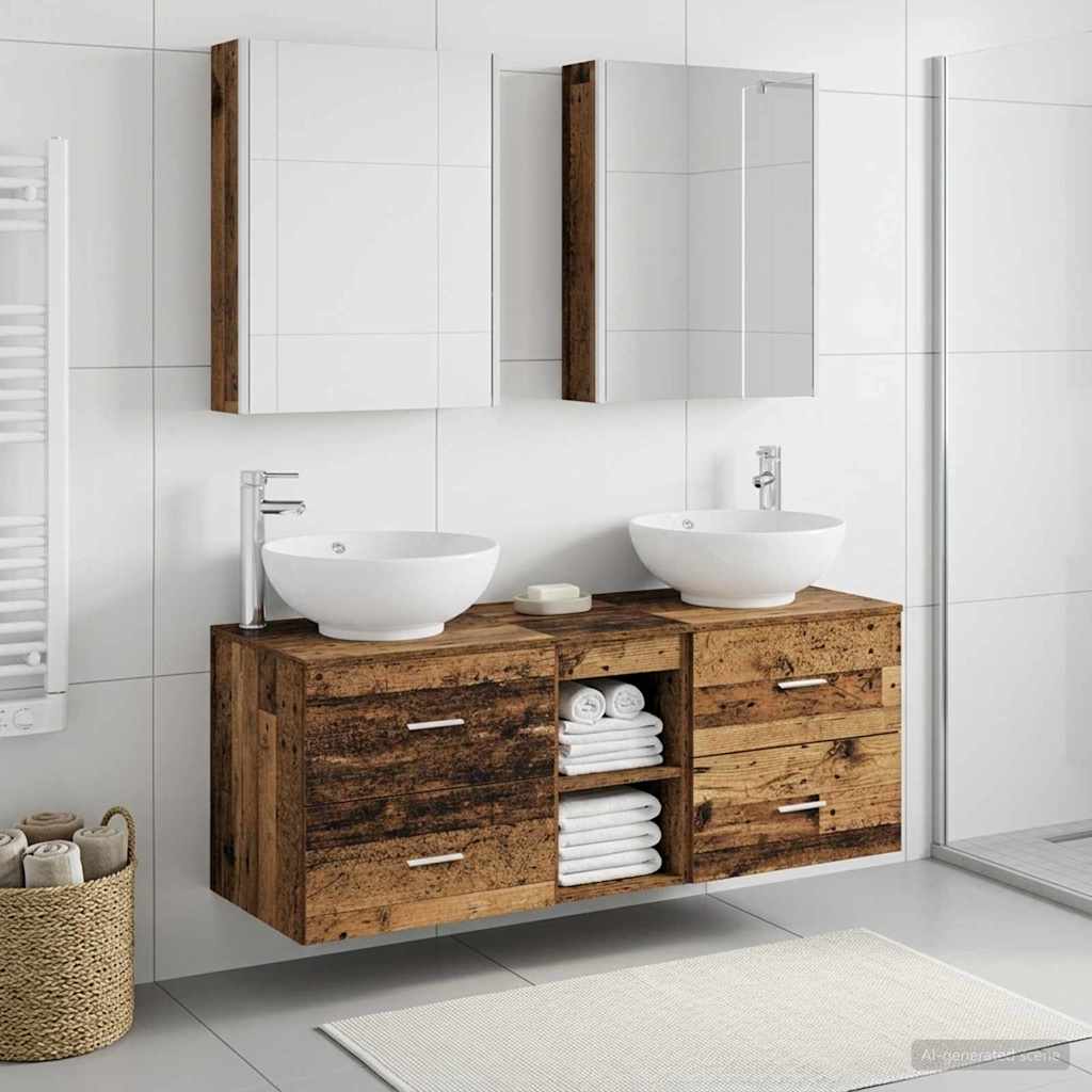 vidaXL Bathroom Furniture Set 5 pcs Old Wood Engineered Wood and Glass