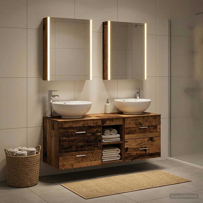 vidaXL Bathroom Furniture Set 5 pcs Old Wood Engineered Wood and Glass
