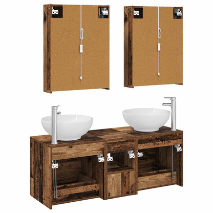 vidaXL Bathroom Furniture Set 5 pcs Old Wood Engineered Wood and Glass