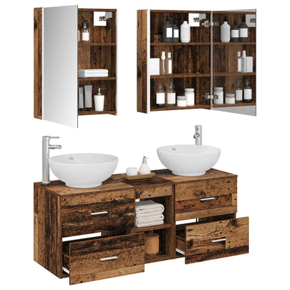 vidaXL Bathroom Furniture Set 5 pcs Old Wood Engineered Wood and Glass