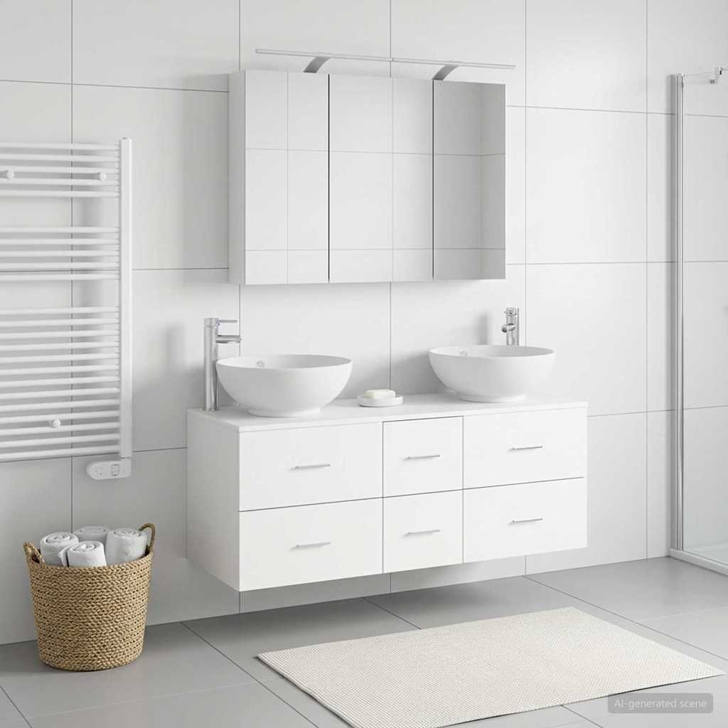 vidaXL Bathroom Furniture Set 4 pcs White Engineered Wood and Glass