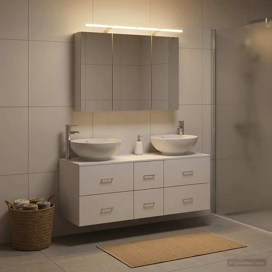 vidaXL Bathroom Furniture Set 4 pcs White Engineered Wood and Glass