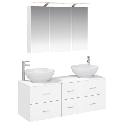 vidaXL Bathroom Furniture Set 4 pcs White Engineered Wood and Glass