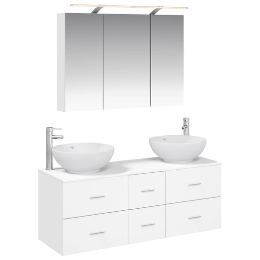 vidaXL Bathroom Furniture Set 4 pcs White Engineered Wood and Glass