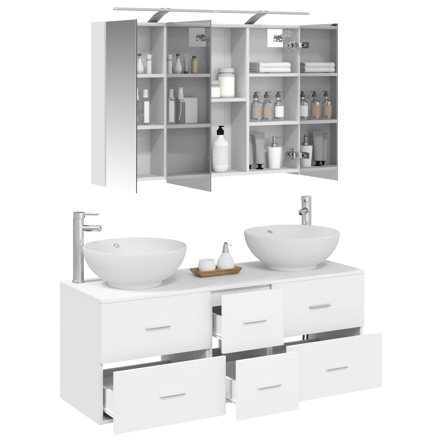 vidaXL Bathroom Furniture Set 4 pcs White Engineered Wood and Glass