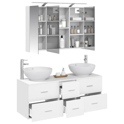 vidaXL Bathroom Furniture Set 4 pcs White Engineered Wood and Glass