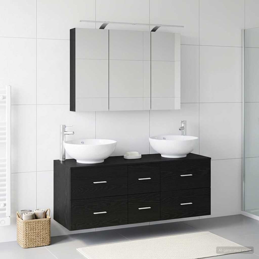 vidaXL Bathroom Furniture Set 4 pcs Black Oak