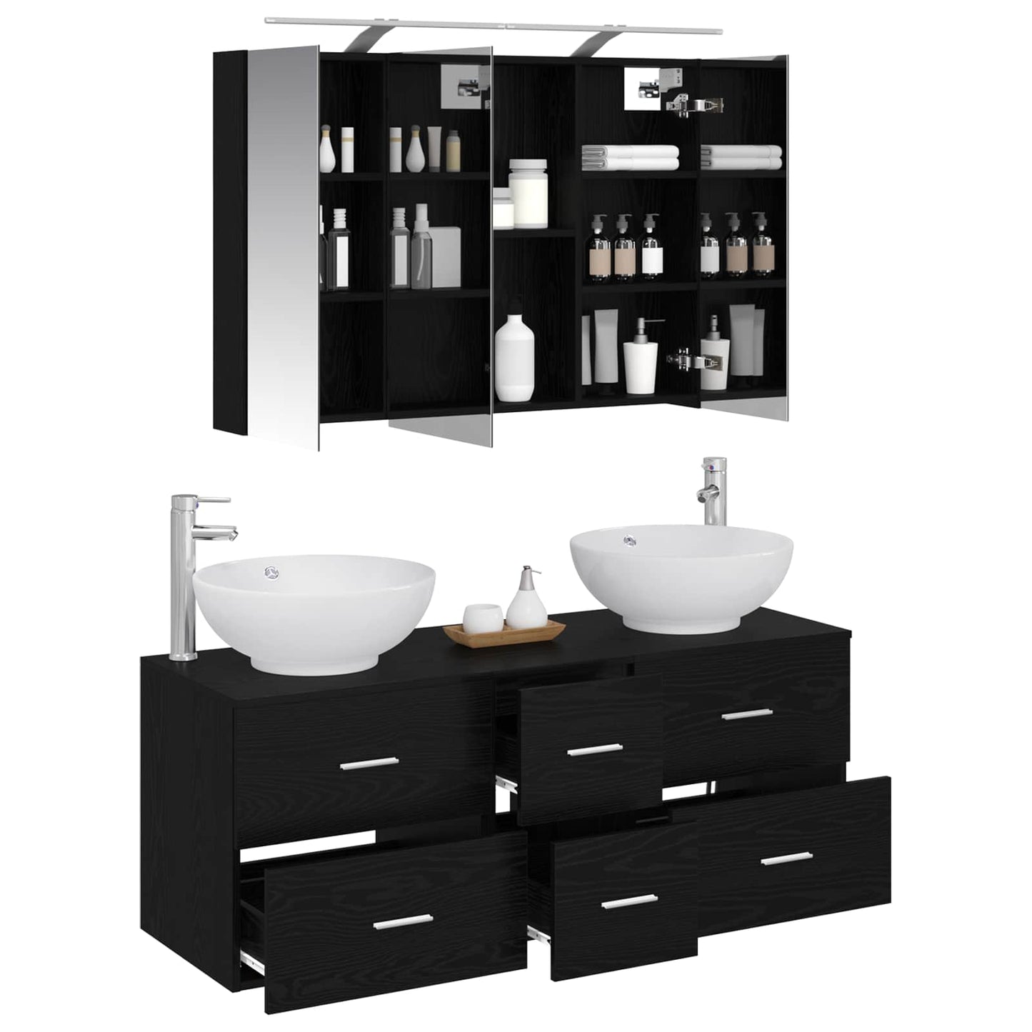 vidaXL Bathroom Furniture Set 4 pcs Black Oak