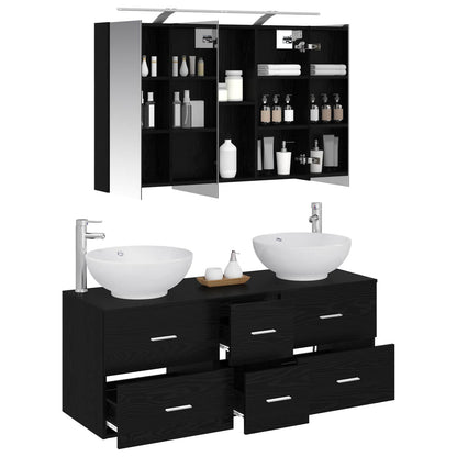 vidaXL Bathroom Furniture Set 4 pcs Black Oak