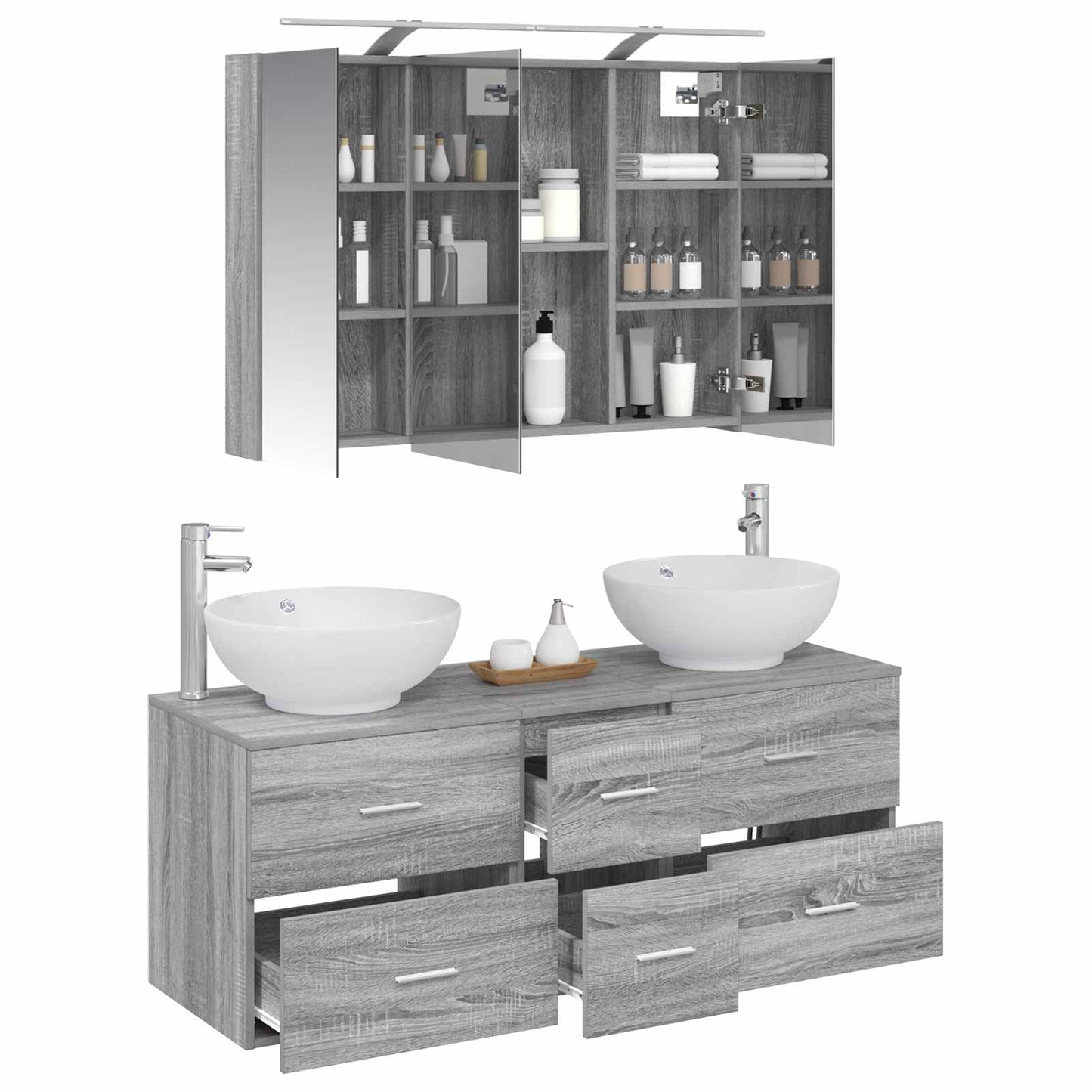 vidaXL Bathroom Furniture Set 4 pcs Grey Sonoma