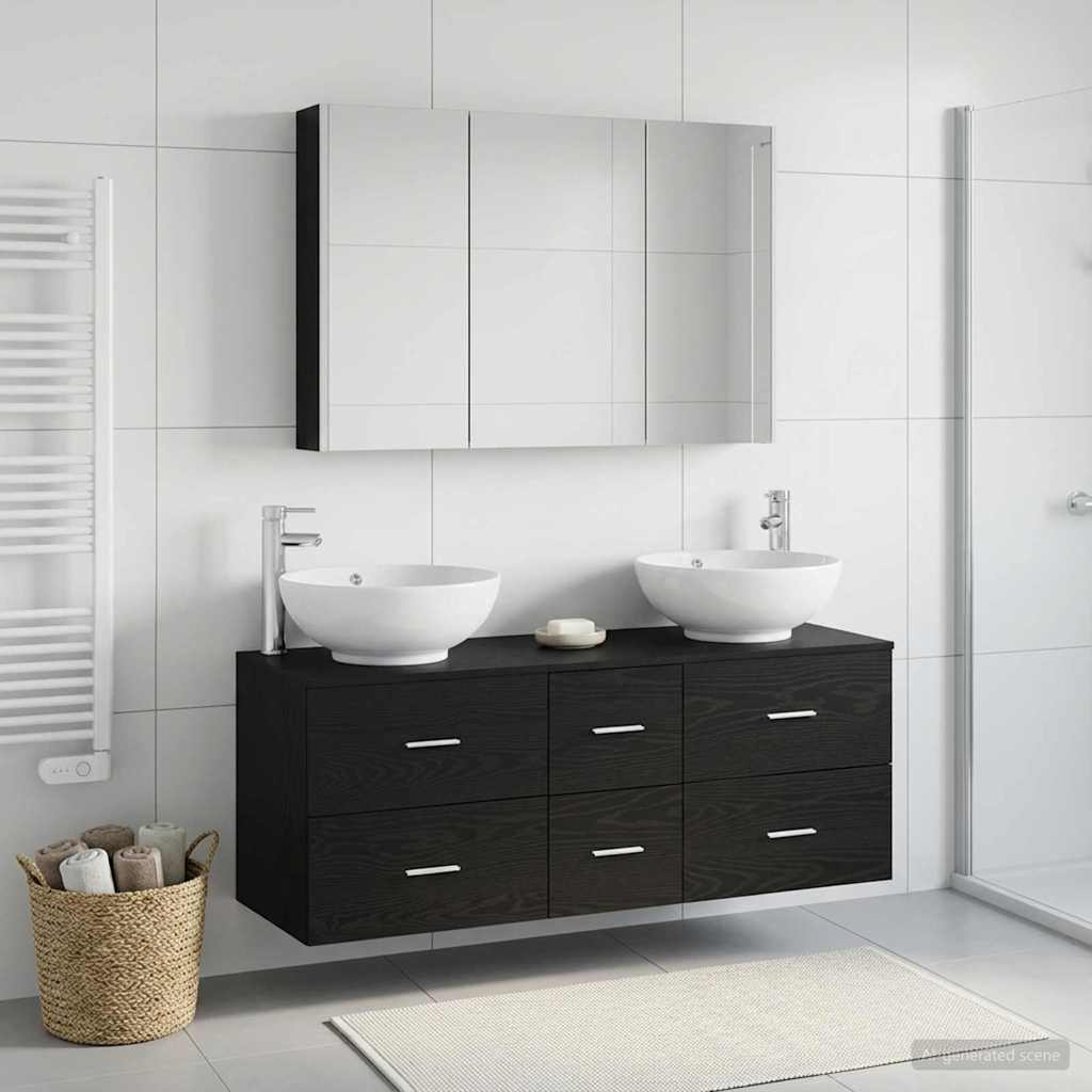 vidaXL Bathroom Furniture Set 4 pcs Black Oak