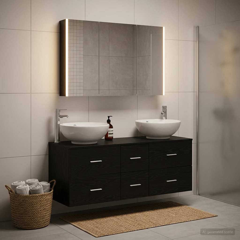 vidaXL Bathroom Furniture Set 4 pcs Black Oak