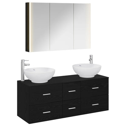 vidaXL Bathroom Furniture Set 4 pcs Black Oak