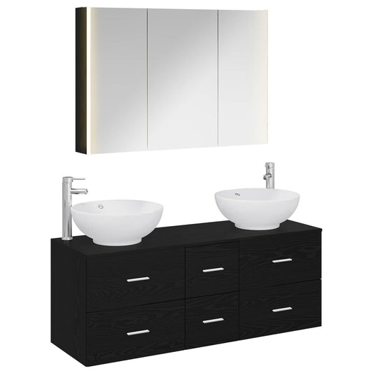 vidaXL Bathroom Furniture Set 4 pcs Black Oak