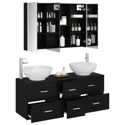 vidaXL Bathroom Furniture Set 4 pcs Black Oak
