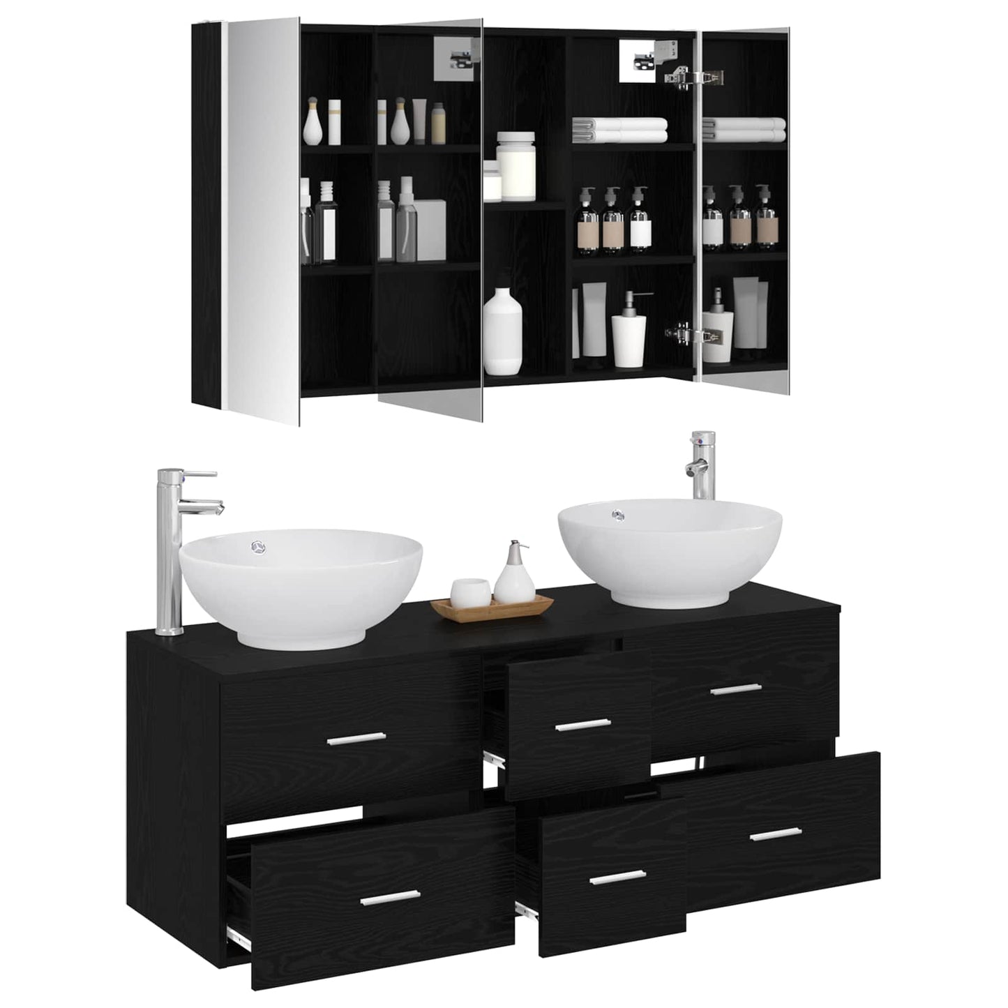 vidaXL Bathroom Furniture Set 4 pcs Black Oak