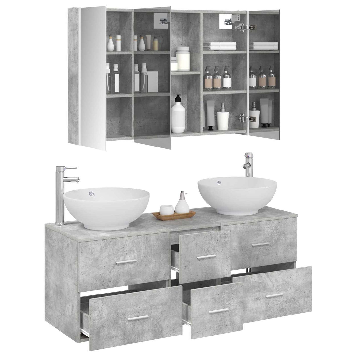 vidaXL Bathroom Furniture Set 4 pcs Concrete Grey