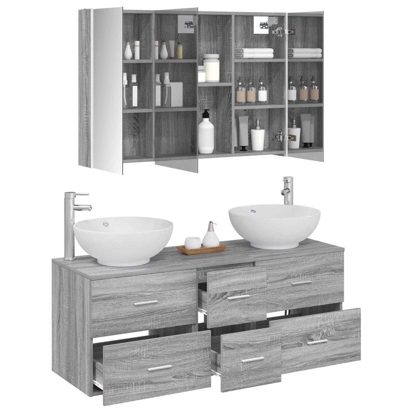 vidaXL Bathroom Furniture Set 4 pcs Grey Sonoma