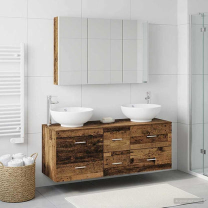 vidaXL Bathroom Furniture Set 4 pcs Old Wood Engineered Wood and Glass
