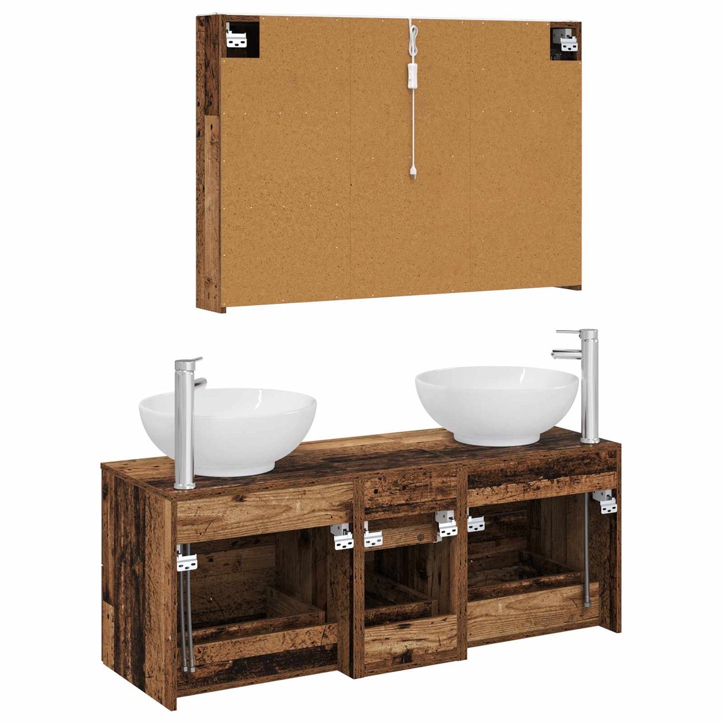 vidaXL Bathroom Furniture Set 4 pcs Old Wood Engineered Wood and Glass