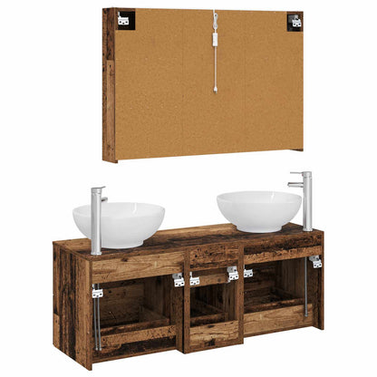 vidaXL Bathroom Furniture Set 4 pcs Old Wood Engineered Wood and Glass