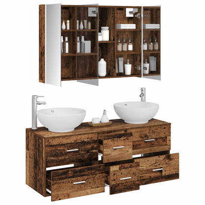 vidaXL Bathroom Furniture Set 4 pcs Old Wood Engineered Wood and Glass