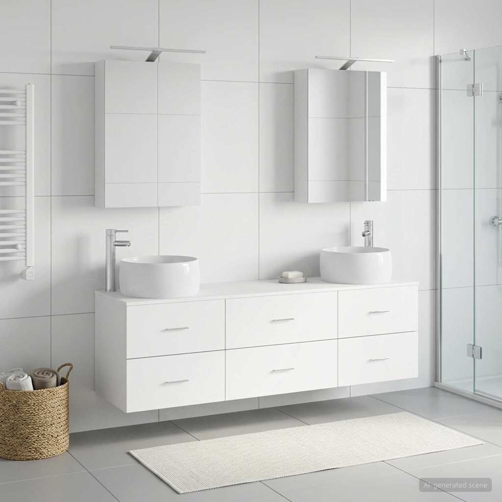 vidaXL Bathroom Furniture Set 5 pcs White Engineered Wood and Glass