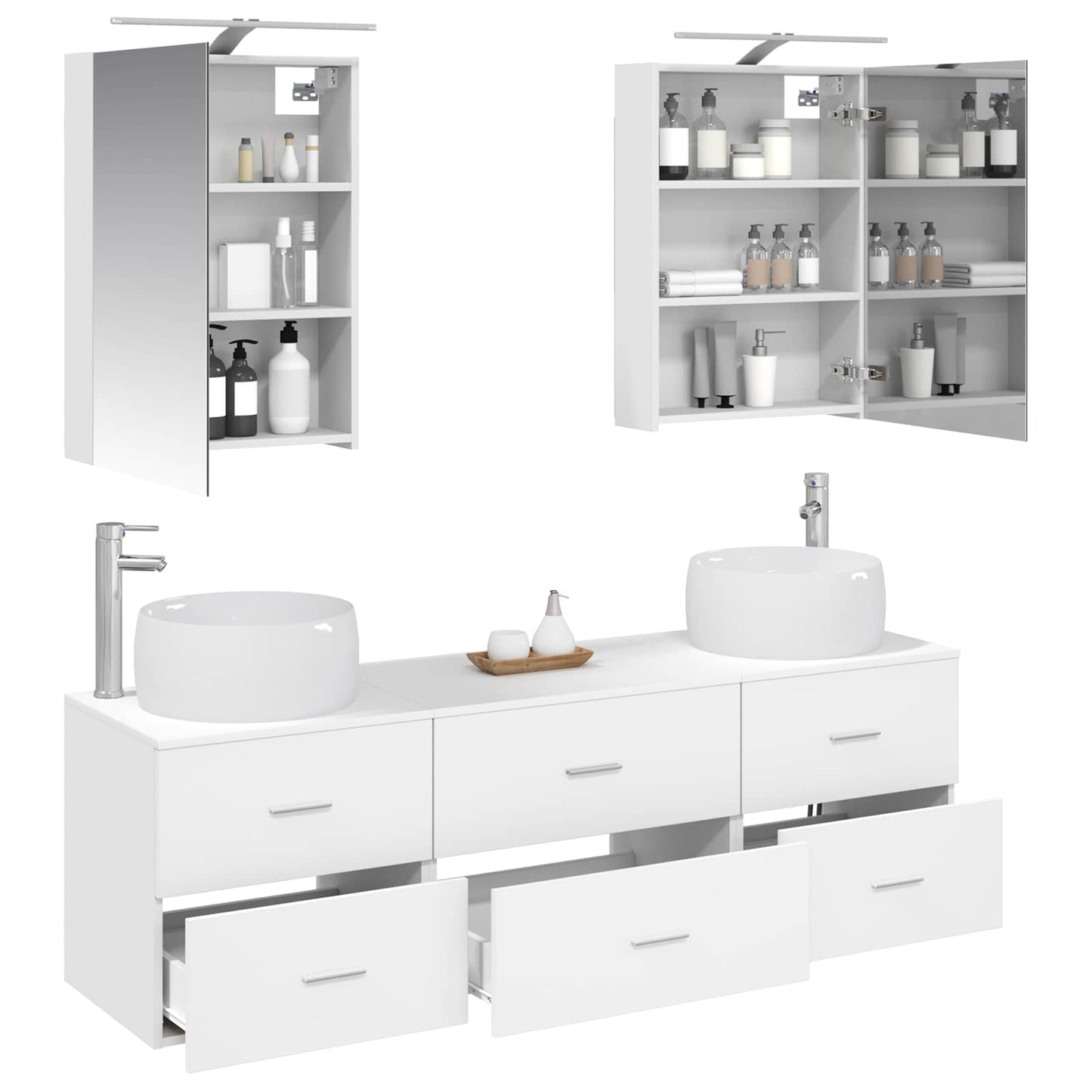 vidaXL Bathroom Furniture Set 5 pcs White Engineered Wood and Glass