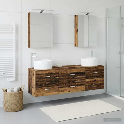 vidaXL Bathroom Furniture Set 5 pcs Old Wood Engineered Wood and Glass