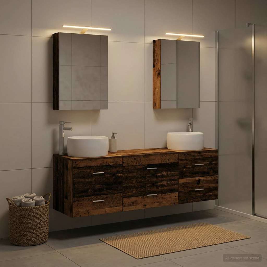 vidaXL Bathroom Furniture Set 5 pcs Old Wood Engineered Wood and Glass