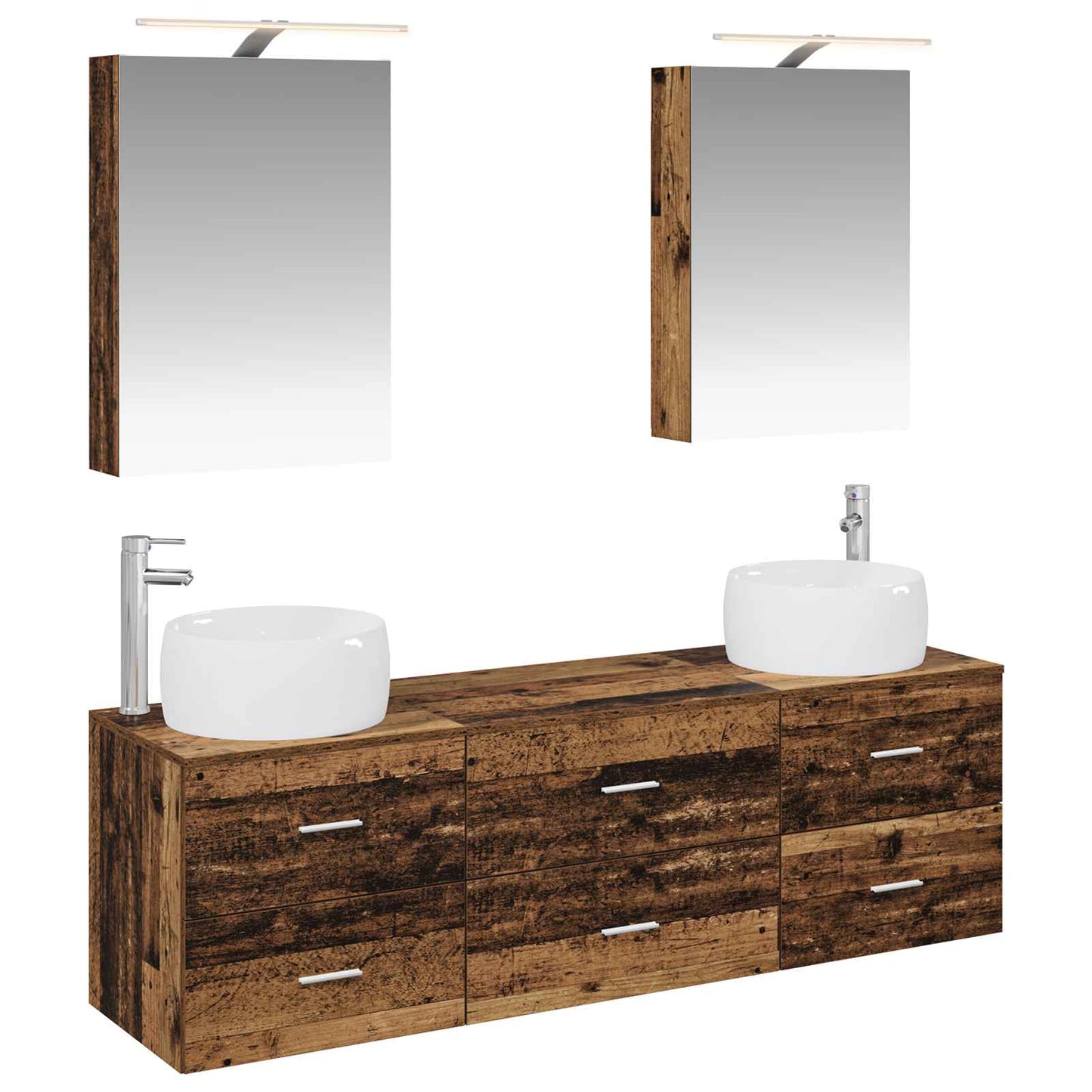 vidaXL Bathroom Furniture Set 5 pcs Old Wood Engineered Wood and Glass
