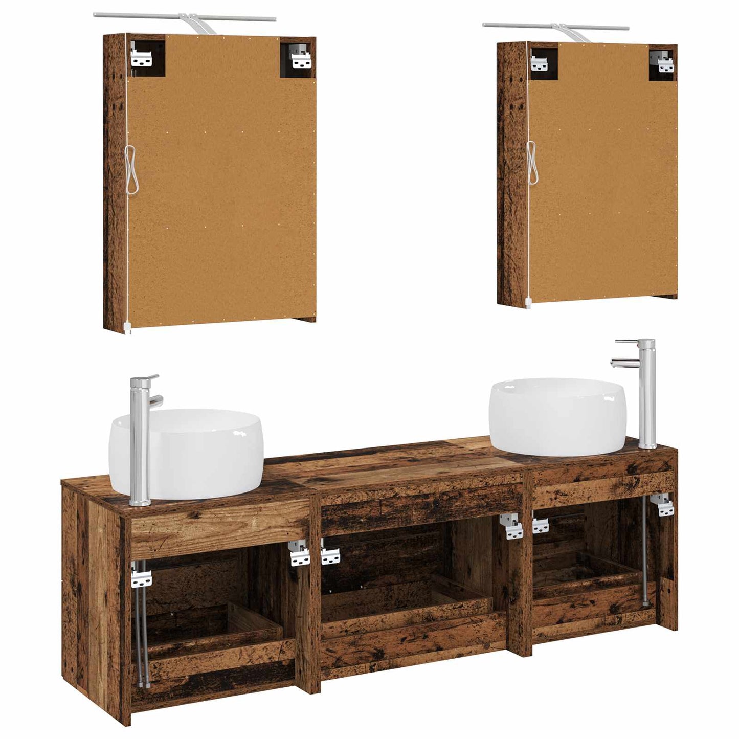 vidaXL Bathroom Furniture Set 5 pcs Old Wood Engineered Wood and Glass
