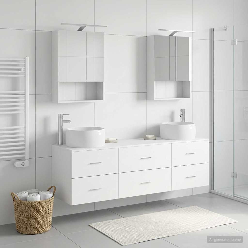 vidaXL Bathroom Furniture Set 5 pcs White Engineered Wood and Glass