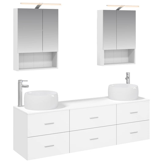 vidaXL Bathroom Furniture Set 5 pcs White Engineered Wood and Glass