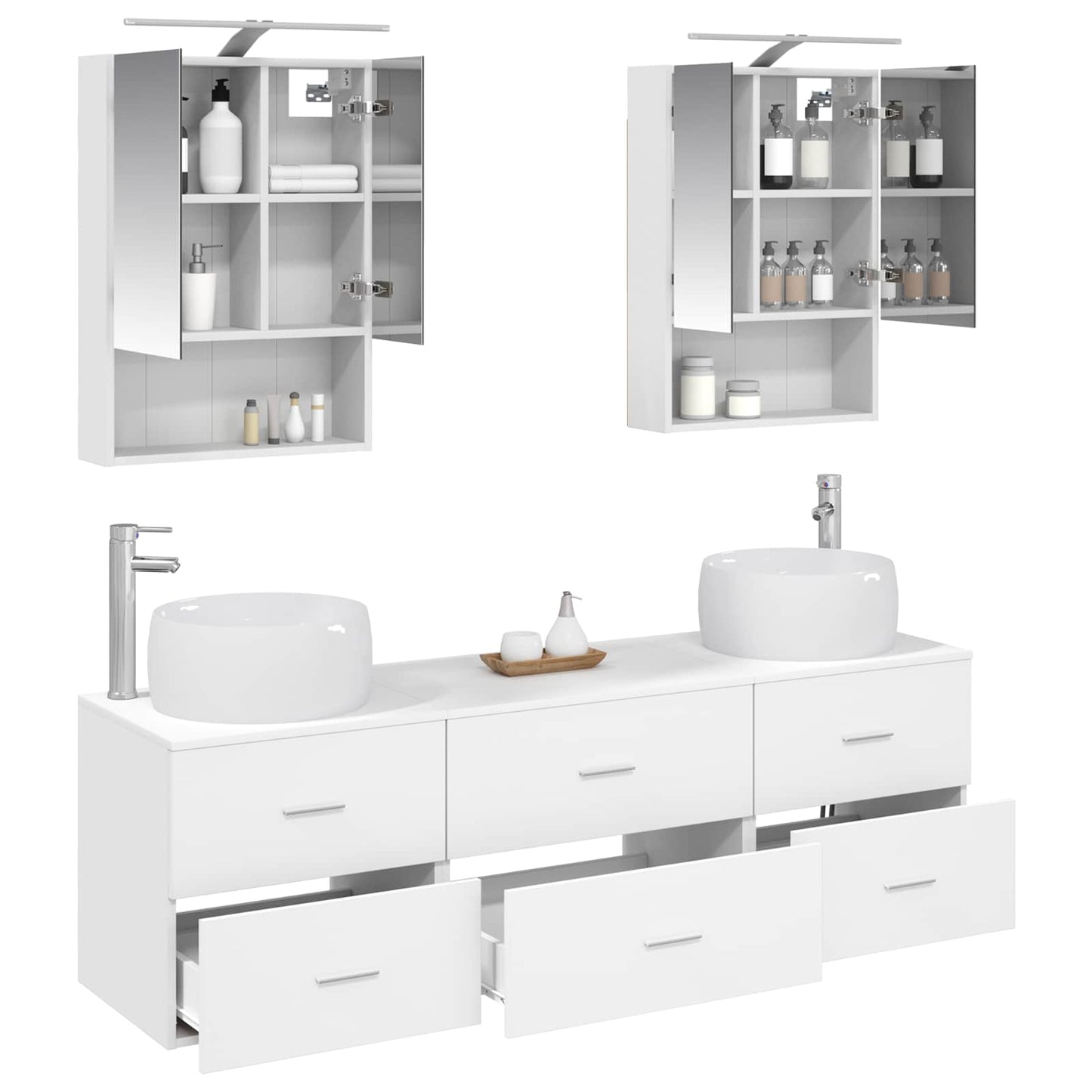 vidaXL Bathroom Furniture Set 5 pcs White Engineered Wood and Glass