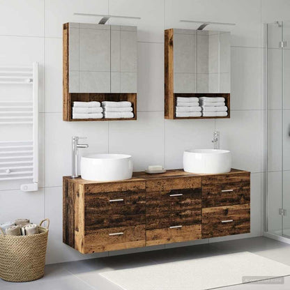vidaXL Bathroom Furniture Set 5 pcs Old Wood Engineered Wood and Glass