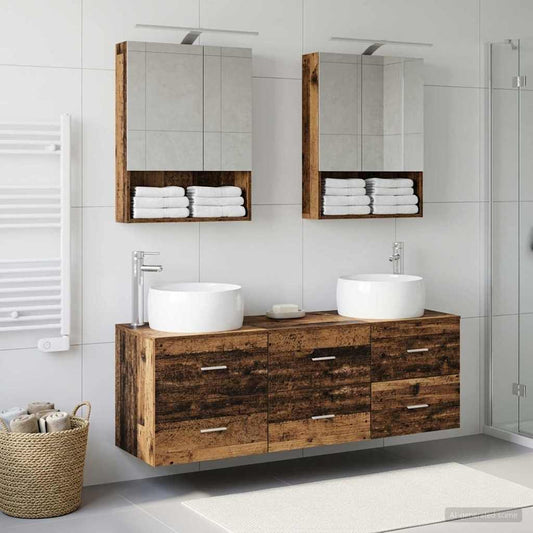 vidaXL Bathroom Furniture Set 5 pcs Old Wood Engineered Wood and Glass
