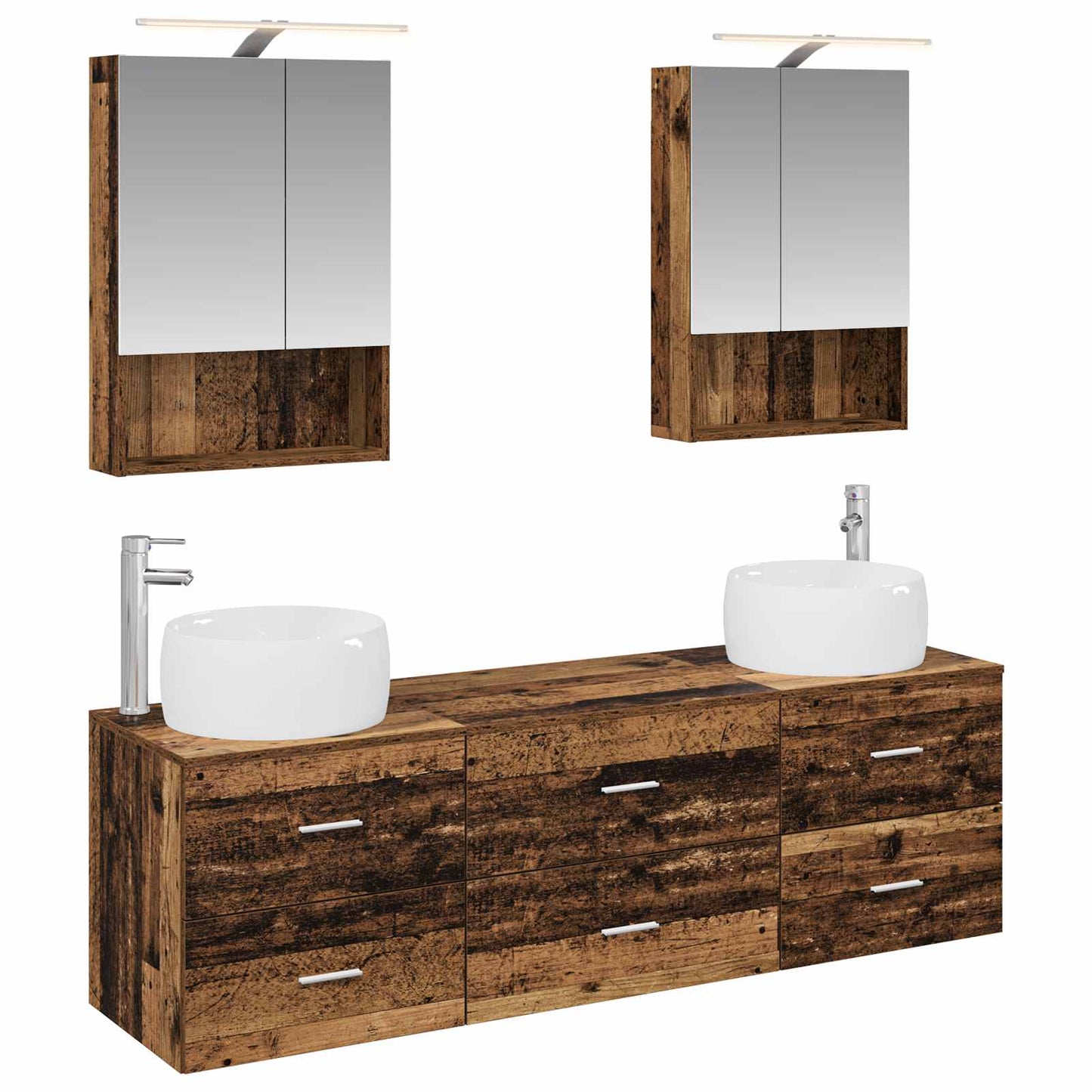vidaXL Bathroom Furniture Set 5 pcs Old Wood Engineered Wood and Glass